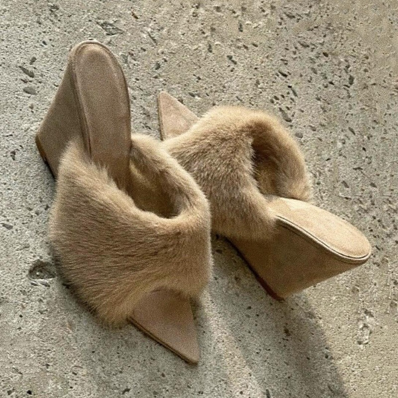 Winter Clothing For Woman - Pluizige Vrouwen Slippers Wiggen Platform Sandalen