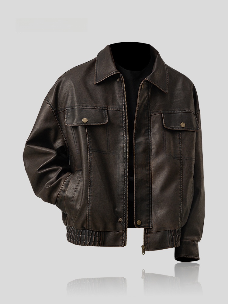 Winter Sun Clothing - Trendy loszittende leren herenjas, Amerikaanse retro