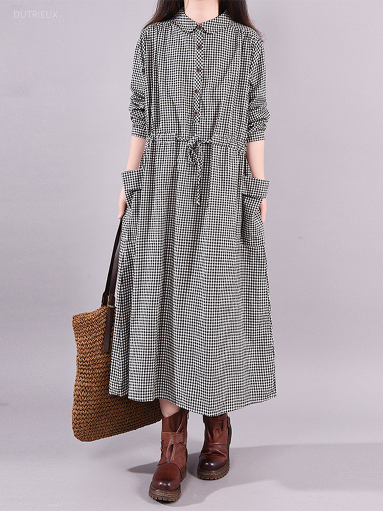 Mode vintage jurk geruite trek - Winter Clothing Drawing recensie en prijs